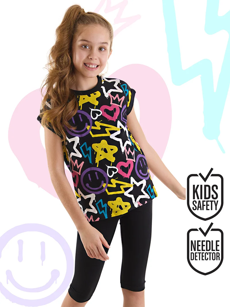 ج&مشب طقم تيشيرت وبنطلون ضيق للبنات بستايل الشارع